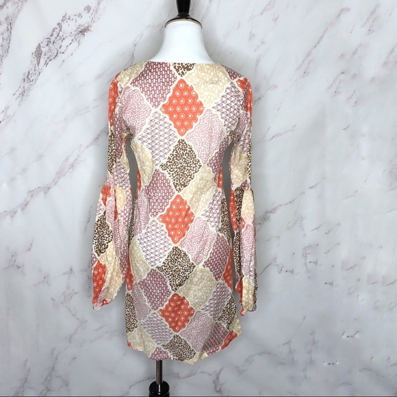 Irving & Fine for Lucky Brand Patchwork Balloon Sleeve Dress Small - Picture 2 of 5